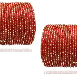 Precious Beauty Beautiful Stylish Golden Zari Dot Glass Bangles set for women & girls.(Pack of 48 Bangles) (Red, 2.60 INCHES)