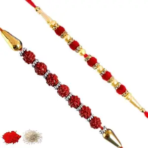 Rakhi set of 2, Rakhiya, Rakhi combo,with roli and chawal packet 186