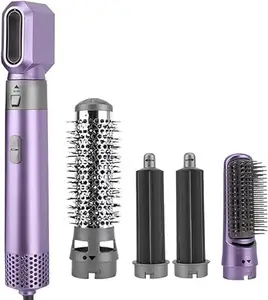 TechKing (HOT DEAL WITH 17 YEARS WARRANTY) 5 in 1 Hot Air Styler Hair Dryer Comb Multifunctional Styling Tool for Curly Hair machine for Straightening Curling Drying Combing Scalp Massage Styling For Women- VIOLET