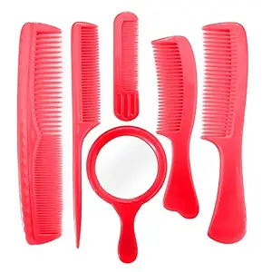 Fully Hair Comb For Hair Styling For Women Hair Comb With Mirror For Girls Compact Mirror Comb New Hair Comb Hair Accessories Hair Comb For Girls And Women Set Of 6 Pcs Red 20 Gram Pack Of 1