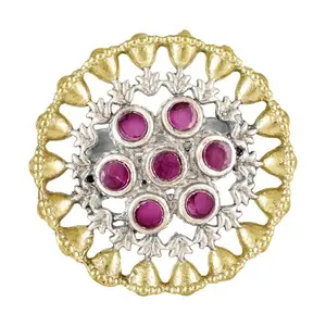 Peora Oxidized Silver Gold Plated Faux Ruby Studded Statement Finger Ring Adjustable Ethnic Jewellery for Women & Girls