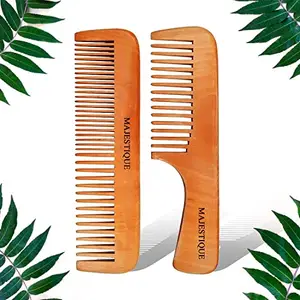 Majestique 2PCS Wooden Neem Comb Wooden Hair Comb for Women, Wood Comb Anti-Static & No Snag, Wodden Comb Handcrafted Wooden Hair Comb