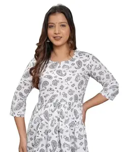 Cotton Round Neck Short Kurti for Womens | Comfortable & Breathable Ethnic Wear | Ideal for Office & Casual Wear – M, White & Black