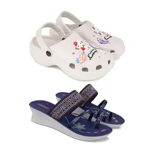 Premium Comfortable Regular Wear Clogs for Women with Stylish Flats Fashion Sandal for Women's & Girls Combo-O10-1947-5 Blue-7809-EURO-36