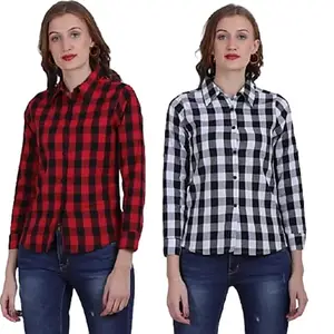 KANZUL -FASHION PASSION Women Slim Fit Checkered Casual Shirt, Combo Pack of 2 Pcs