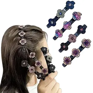 Fashion Alley 4 Pcs Hair Braid Accessories Hair Sectioning Clamps Sparkling Crystal Stone Hairpins Braided Hair Clips for Women Girls Fashion Hairdressing Styling Tools