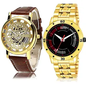 NIKOLA Fashion Analog Brown and Gold Color Dial Men Watch - B45-(45-S-21) (Pack of 2)