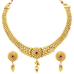 Peora Rani Pink Gold Plated Elegant Choker Necklace with Earring Jewellery Set for Women Girls