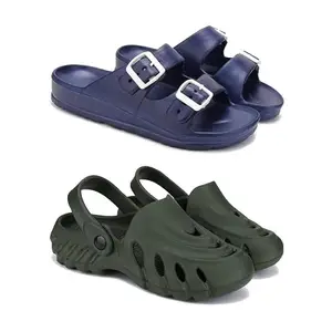 WINGSCRAFT Lightweight,Classic Slider || Sandals with Clogs for Men-Combo(2)-3116-3137-8 Khaki