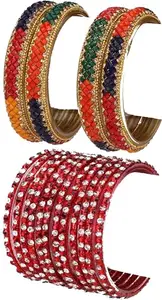 Somil Combo Of Designer Wedding & Party Colorful Glass Kada/Bangle, Pack Of 16, Multi,Red
