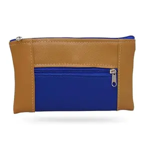 Beanskart Zipper Purse for Ladies | Womens Wallet | Ladies Leather Wallet |Pouches for Multipurpose use | Money Wallet (Almond-Blue-Blue Zip)