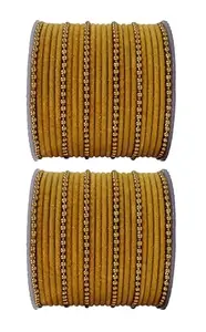 The Golden Cascade Velvet Bangles Set with Golden Ball Chain for Women & Ladies (Golden, 2.4)