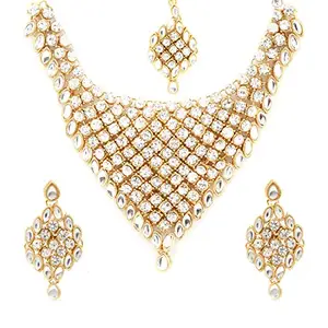 Yellow Chimes Stylish Kundan Dulhan Jewellery Set Gold Plated Traditional White Choker Bridal Necklace Set for Women & Girls