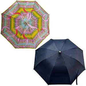 Rainpopson Black & Print Color 2 Fold Umbrella for Women & Men/UV Protection Ladies Umbrella Combo (Multicolour) - Combo Pack of 2