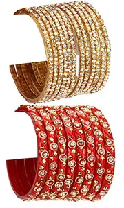 Colorful Glass Bangle/Kada Set Combo Ornamented With Colourful Chips & Beads_G1810 (AkBang2-WX1.b_bang)
