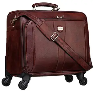 MARFIT Genuine Leather Trolley Bag for Men Overnighter 15.6 inch Laptop Cabin Luggage (Brown) (RA-TB2155001BRN)