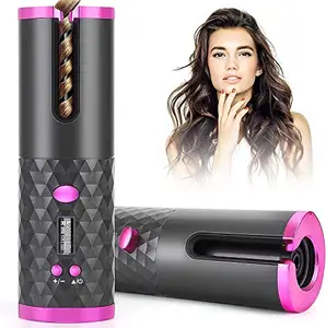 Generic Cordless Hair Curler, Automatic Curling Iron with 6 Temperature Auto Rotating Ceramic Barrel Hair Curler Fast Heating, Portable USB Rechargeable Beach Waves Curling
