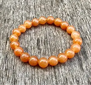 LKBEADS Natural Orange Adventurine 8mm Round Shape Smooth Cut Beads 7 inch Stretchable Bracelet for Men & Women|STBR_RR_00128_70