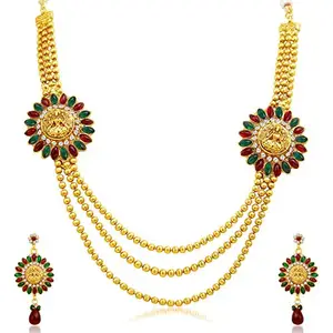 YouBella Jewellery Gold Plated Traditional Laxmi Necklace Set/Jewellery Set with Earrings for Girls and Women (Red-Green)