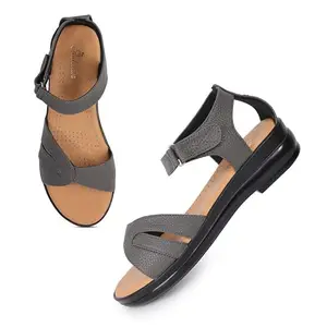 Padchin Women Smart Casual Flatform Double Strap Grey Heel Sandal