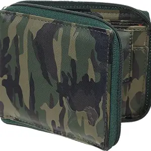 WILD EDGE Men's Wallet in Camouflage/Army Design with Zip Closure Artificial Leather | Smart Men's Two-Fold/Bi-Fold Wallet (Multicolor)