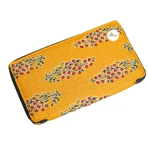 FeelOrna handicrafts and Jewellery Handmade Ikkat Printed Multipurpose Passport Cover/case with Card Slots (Unisex) (Yellow)