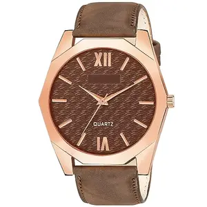 Shocknshop Casual Analog Multicolored Dial Leather Watch for Mens and Boys -L8186 (Brown Rosegold)