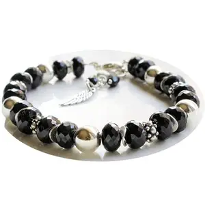 RRJEWELZ Black Spinel Bracelet for Men & Women – 10mm Rondelle Faceted Black Beads – 7 inch adjustable with Silver Plated Clasp – Healing, Fashion, Gift, Spiritual, Yoga|LCBR_RR_01139