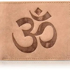 Justrack Men Tan Genuine Hunter Leather Wallet (8 Card Slots) Big Coin Pocket with Hindu " OM " Sign. …