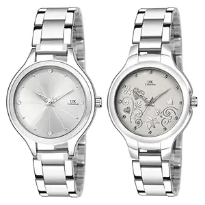 IIK COLLECTION Analogue Round Studed Dial with Silver Bracelet Strap Girl's & Women's Wrist Watch (Pack of 2)