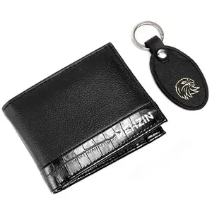 MEHZIN Men Formal Black Artificial Leather Wallet & Key Ring 2Pcs Combo Gift Set (5 Card Slots) Wallet & Key Ring Combo Gift Set Style-185
