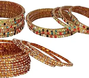 Somil Combo Of Party & Wedding Colorful Glass Kada/Bangle, Pack Of 24, Multi,Golden