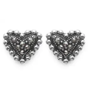Johareez 1.40gms Marcasite .925 Sterling Silver Heart Shape Studs Earrings for Women