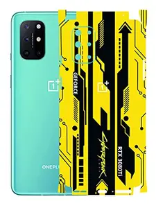 AtOdds - Compatible for OnePlus 8T Mobile Back Skin Rear Screen Guard Protector Film Wrap with Camera Protector (Coverage - Back+Camera+Sides) (Yellow Cyberpunk)