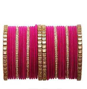 MIRAYA Stylish & Elegant Metal Velvet Bangle And Jaipuri Lakh Stone Bangle For Women and Girls(Velvet Bangles-Pink-2.4)