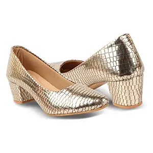 AXIUM BLY137 Women Casual/Party Block Heel Bellies (Golden)