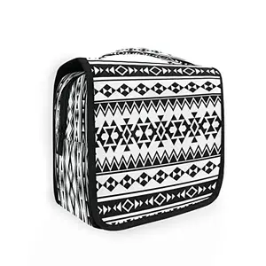 DJYQBFA Ethnic Aztec Geometric Toiletry Bag Hanging Toiletry Bag Makeup Cosmetic Bag Travel Organizer Case for Women Men, Ethnic Aztec Strip, 9" x 4" x 18.5"