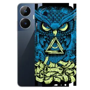 AtOdds - REALME NARZO N55 - Mobile Back Skin Sticker - Lamination - Rear Screen Guard Protector Film Wrap (Coverage - Back+Camera+Sides) (Design - Blue Owl)