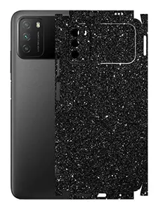 AtOdds - Poco M3 Mobile Back Skin Rear Screen Guard Protector Film Wrap with Camera Protector (Coverage - Back+Camera+Sides) (Black Glitter)