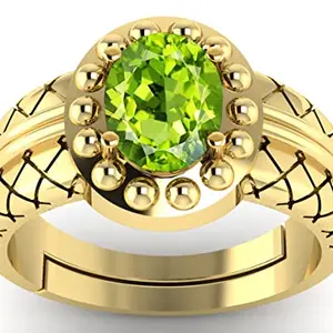 DINJEWEL Certified Natural 3.25 Ratti 2.00 Carat Peridot Gemstone Gold Plated Adjustable Ring for Men and Women's