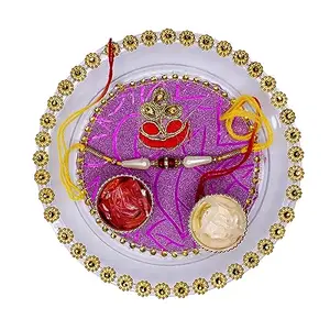 KYNA Pooja Plate Set Dhagga Rakhi with Thali and Puja Accessories for Raksha Bhandan and Bhaiya Dooj Festival Pack of 1(Colours May Be Vary)