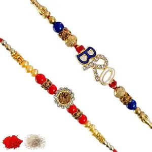 Rakhiya.com Designer Rakhi set of two, Multicolour rakhi, combo of two (set of 2), With Roli Chawal Packet 0371