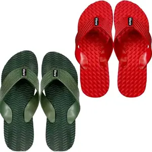 Vitoria Men Slippers | Soft Comfortable Stylish And Anti Skid Men's Flip-Flops & Slippers | Color : Green-Red | Size : 8, FPKS03WveGrnSlprS04BoltRedSlpr2SP-8