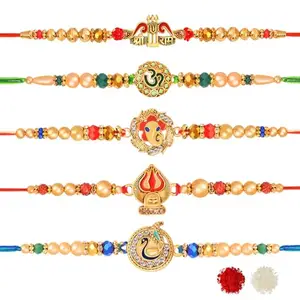 De Marquis Send Rakhi for Brother (Pack of 5) Roli-Chawal Pack, Best Wishes Greeting Card (HAPPY RAKSHABANDHAN)