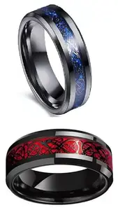 Men Valentine Smart Temperature Combo Ring Silver & Black (IR6232)