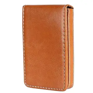 KCK INTERNATIONAL Lorem Small Pocket-Sized ID, Credit-Debit Card Holder with Magnetic Shut Button for Men & Women - Tan WL616-B
