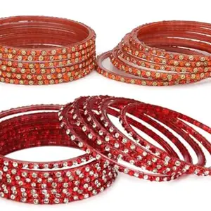 Somil Combo Of Party & Wedding Colorful Glass Kada/Bangle, Pack Of 24, Orange,Red