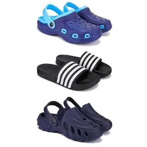 WINGSCRAFT Lightweight Classic Clogs || Sandals with Slider for Men-Combo(3)-3019-3024-3136-10 Navy Blue-6534