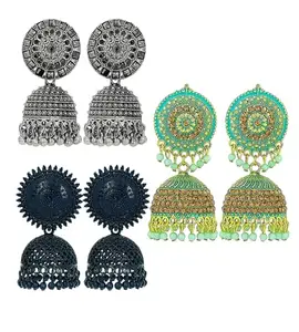 Oxidised Silver jhumka earring combo Pack For women And Girls (3 Pair)