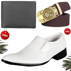 Vitoria Men's Fashionable PU Formal/Party Shoes | Shoes Combo with Free Wallet & Belt | Stylish & Comfortable | Ideal for Office, Casual Outings, Parties (5637_VTOR-BLK-2004) (Multicolor)(Size: 7UK)